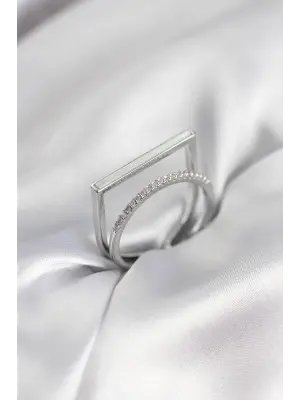 Gümüş Renk Sedefli Zirkon Taşlı 2li Kadın Yüzük