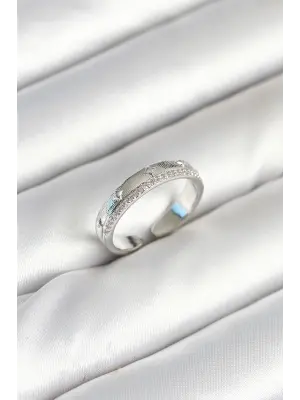 Gümüş Renk Şerit Zirkon Taşlı Kadın Yüzük