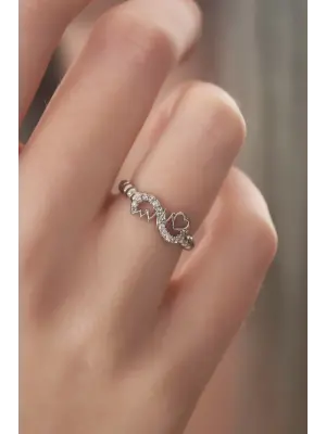 Gümüş Renk Sonsuzluk Kalp Ritmi Model Zirkon Taşlı Kadın Yüzük