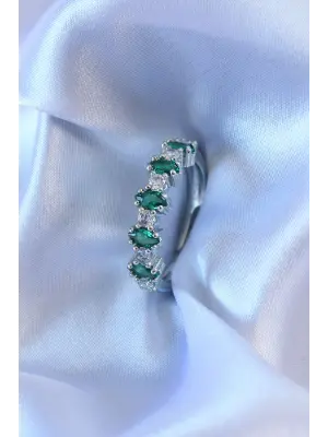 Gümüş Renk Yeşil Zirkon Taşlı Kadın Yüzük