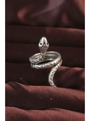 Gümüş Renk Yılan Figürlü Ayarlamalı Erkek Yüzük