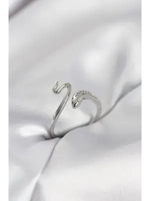 Gümüş Renk Yılan Model Zirkon Taşlı Kadın Yüzük