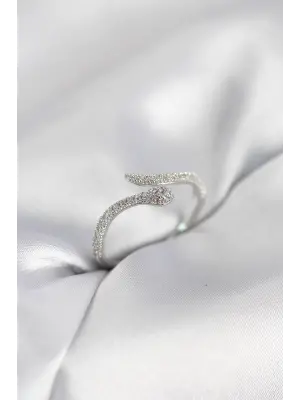 Gümüş Renk Yılan Model Zirkon Taşlı Kadın Yüzük