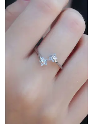 Gümüş Renk Yıldız Detay Kadın Yüzük