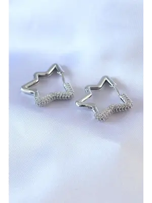 Gümüş Yıldız Model Zirkon Taşlı  Çelik Küpe