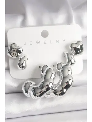 Gümüş Yonca Damla Halka Model CCB Plastik Çelik Küpe Seti