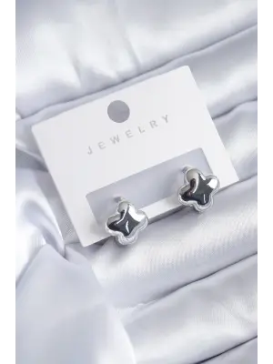 Gümüş Yonca Model  Çelik Küpe