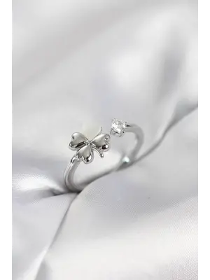 Gümüş Renk Yonca Model Sedefli Kadın Yüzük