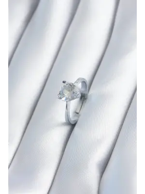 Gümüş Zirkon Kalp Model Çelik Yüzük