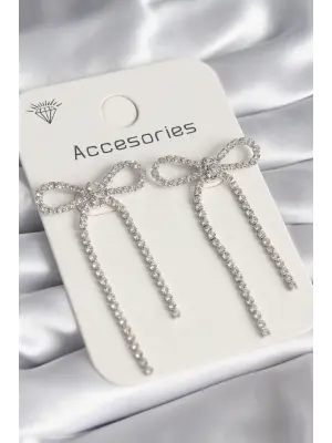 Gümüş Zirkon Taşlı Fiyonk Model Çelik Küpe