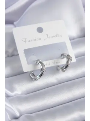 Gümüş Zirkon Taşlı Halka Model  Çelik Küpe