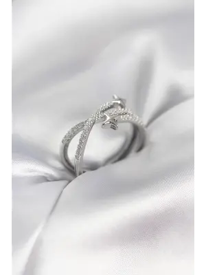 Gümüş Renk Zirkon Taşlı Halley Model Kadın Yüzük