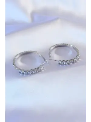 Gümüş Zirkon Taşlı Çelik Küpe