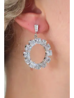 Gümüş Zirkon Taşlı Çelik Küpe