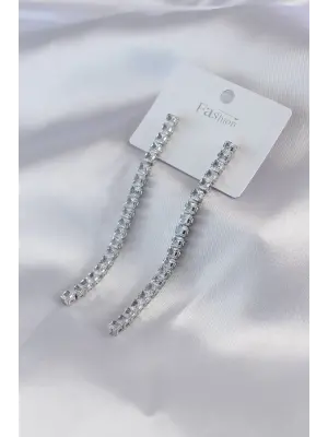 Gümüş Zirkon Taşlı Çelik Küpe