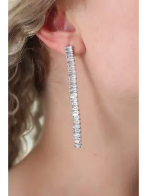 Gümüş Zirkon Taşlı Çelik Küpe