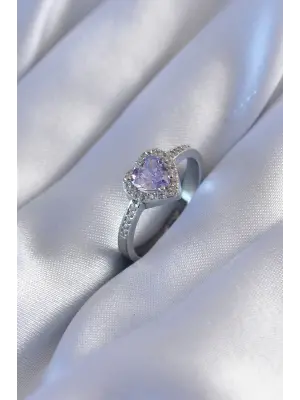 Gümüş Zirkon Taşlı Kalp Model  Charm Çelik Yüzük