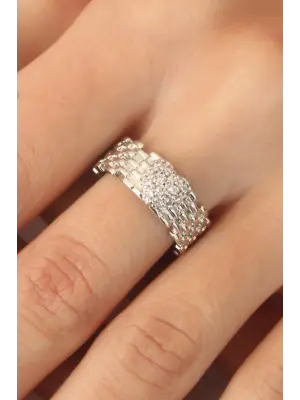 Gümüş Renk Zirkon Taşlı Kalpli Ayarlanabilir Kadın Yüzük