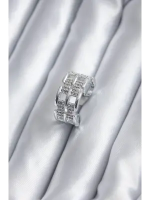 Gümüş Zirkon Taşlı Kemer Model Çelik Yüzük