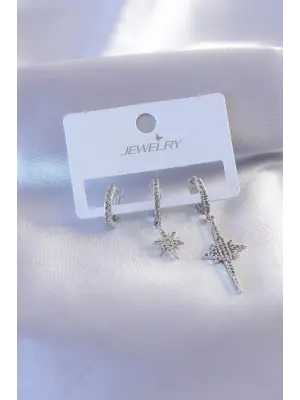 Gümüş Renk Zirkon Taşlı Kuyruklu Yıldız Model Kadın Küpe