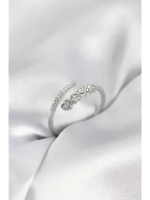 Gümüş Renk Zirkon Taşlı Minimal Kalp Model Kadın Yüzük