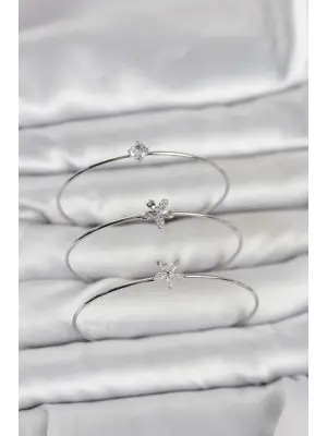 Gümüş Renk Zirkon Taşlı Pirinç 3lü Kadın Bileklik Kombini