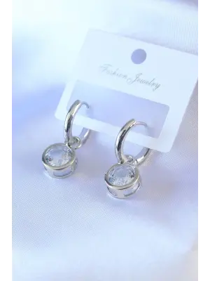 Gümüş Zirkon Taşlı  Çelik Küpe