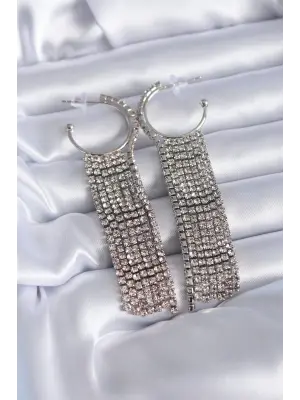 Gümüş Zirkon Taşlı Püsküllü Model  Çelik Küpe