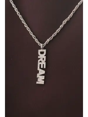 Gümüş Renk Zirkon Taşlı Rüya Yazılı Kolye