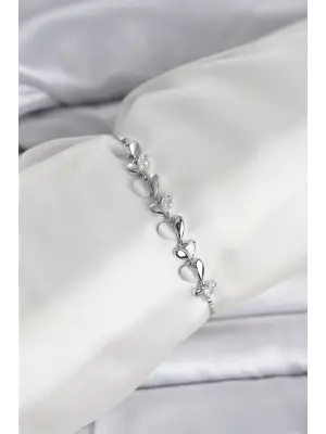Gümüş Renk Zirkon Taşlı Sıralı Damla Model Asansörlü Kadın Bileklik