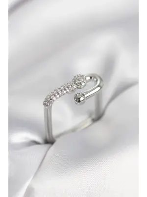 Gümüş Renk Zirkon Taşlı Tifani Model Kare Kadın Yüzük