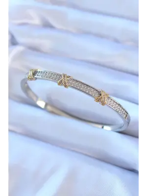 Gümüş Renk Zirkon Taşlı Xoxo Pirinç Kadın Kelepçe