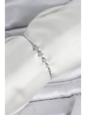 Gümüş Renk Zirkon Taşlı Yıldız Model Asansörlü Kadın Bileklik