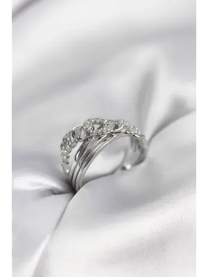 Gümüş Renk Zirkon Taşlı Zincir Model Kadın Yüzük