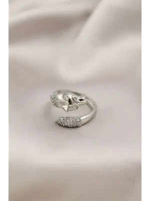 Gümüş Renkli Metal Kaplan Model Zirkon Taşlı Kadın Yüzük