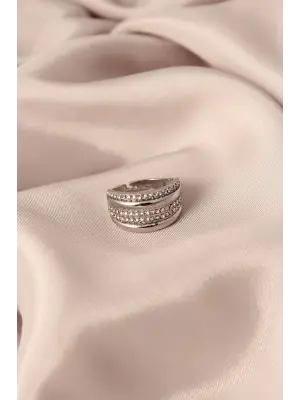 Gümüş Renkli Metal Zirkon Taşlı Ayarlanabilir Kadın Yüzük