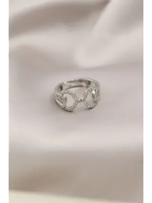 Gümüş Renkli Metal Zirkon Taşlı Kadın Yüzük