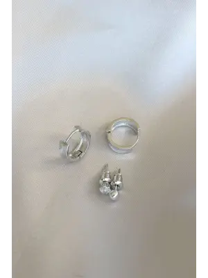 Gümüş Renkli Minimal Flart Earth Küpe Seti