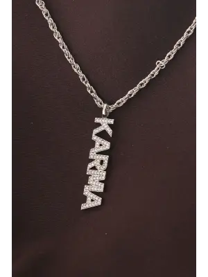 Gümüş Renkli Zirkon Taşlı Karma Yazılı Kolye