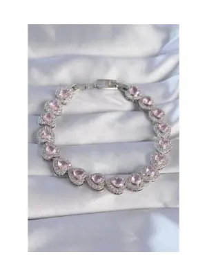 Gümüş Vip Model Kalpli Taşlı Bileklik