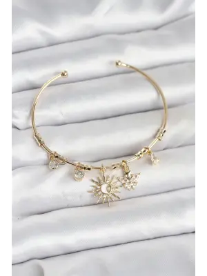 Güneş Charmlı Gold Renk Pirinç Kadın Bileklik