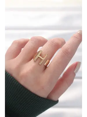 H Harfli Altın Renk Ayarlanabilir Yüzük