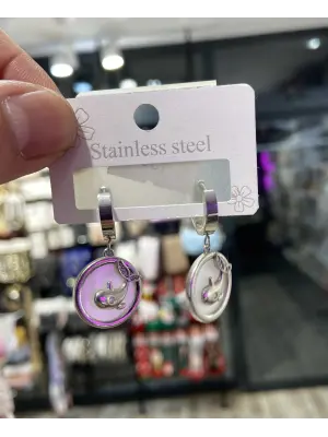 Halka Model Yuvarlak Sallantılı Yunus Balığı Küpe Beyaz