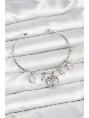 Hayat Ağacı Charmlı Gümüş Renk Pirinç Kadın Bileklik