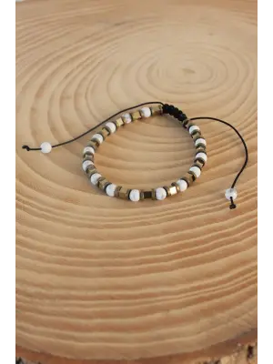 Hematit Sarı Renk Makrome Doğal Taş  Erkek Bileklik