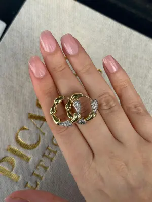 İki Renkli Gurmet Taşlı Bombeli Halka Küpe