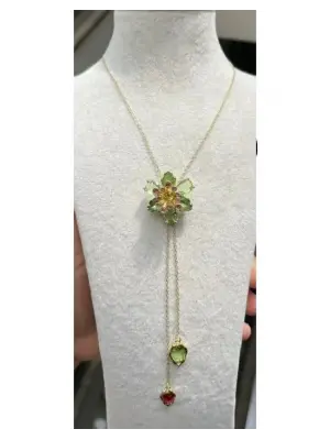 illidya Swarovski Yeşil Taşlı Çift Sallantılı Ayarlanabilir Kolye