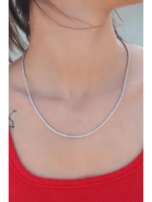 İnce Burgu Zincir Gümüş Renk Çelik Kadın Kolye