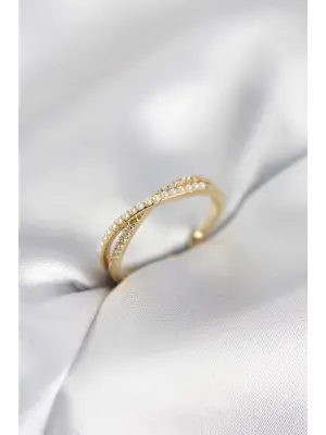 İncili ve Zirkon Taşlı Gold Renk Kadın Yüzük