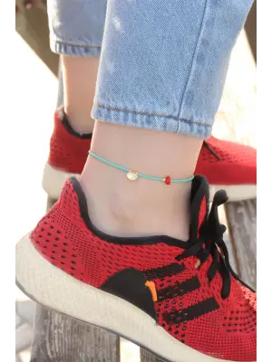 İstiridye Kabuğu Tasarımlı Mavi Boncuk Detaylı Halhal